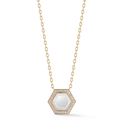 Bell 18K Rose Gold, Diamond and Rock Crystal Hexagonal Pendant