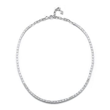 White Gold and Baguette Diamond Tennis Necklace on our Signature Chain with Origami Hang Tag