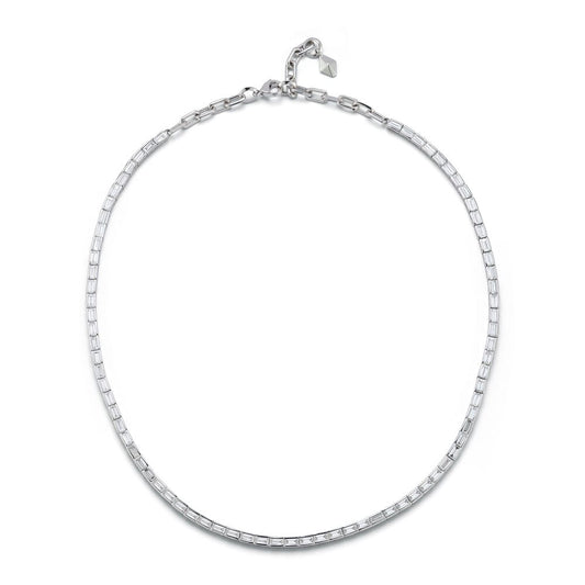 White Gold and Baguette Diamond Tennis Necklace on our Signature Chain with Origami Hang Tag