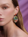 Marquetry Earrings with Diamond, Kyanite, and Fire Opal