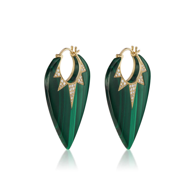 Large Guitar Pick Earrings in Malachite