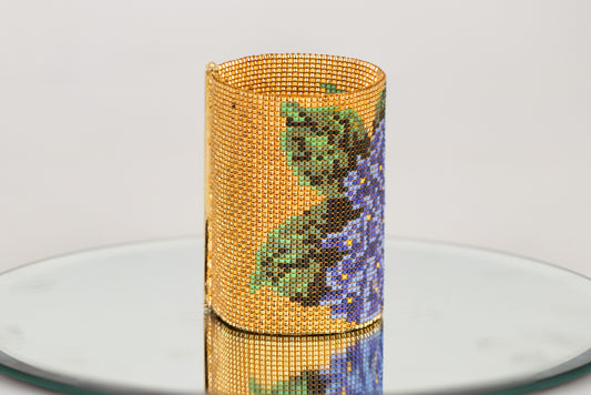 Blue Hydrangea Beaded Mesh Bracelet
