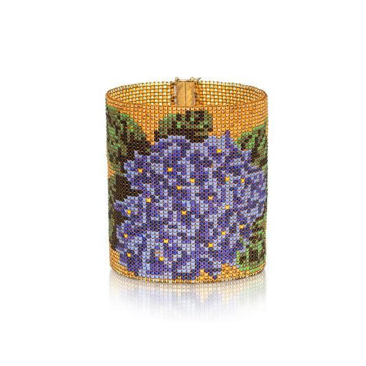 Blue Hydrangea Beaded Mesh Bracelet