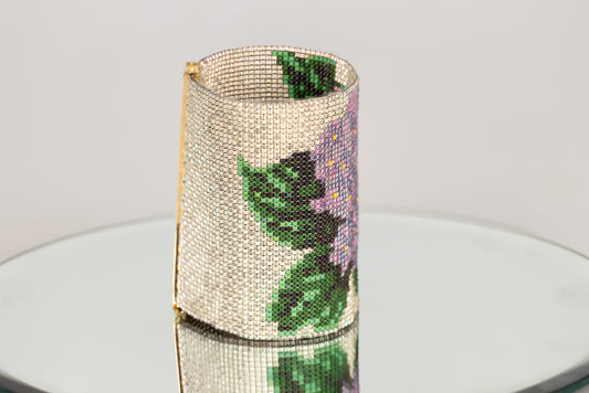 Purple Hydrangea Beaded Mesh Bracelet