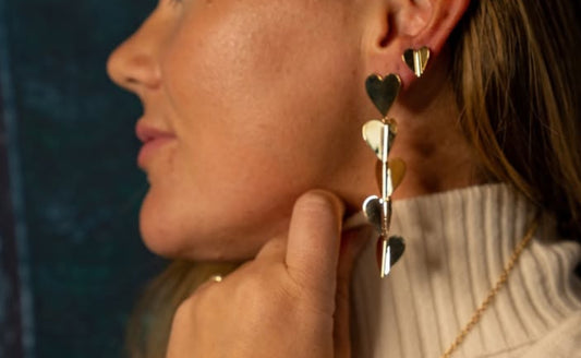 Yellow Gold Wings of Love Large Folded Heart Studs