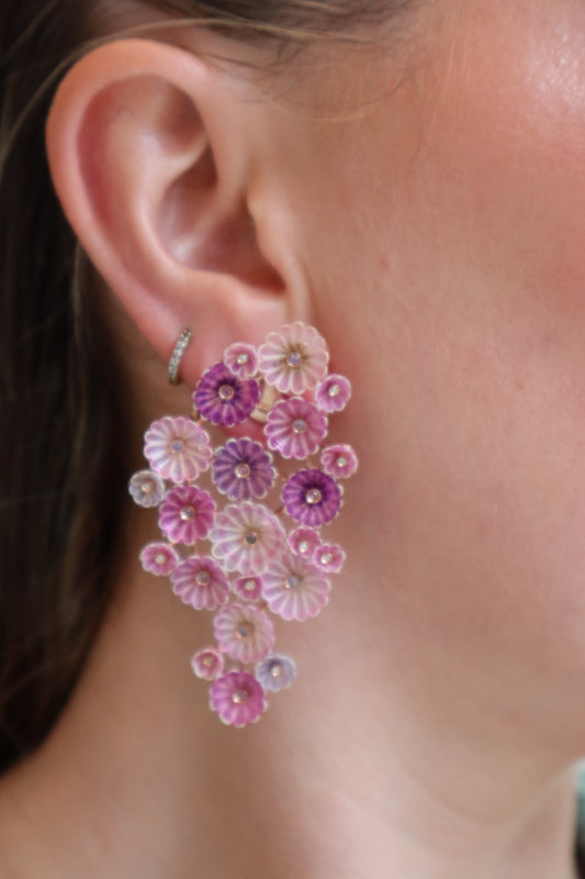 Horse Mane Earrings with Diamonds, Pink and Purple Sapphires