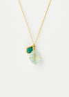 18kt Gold Double Pendant on Cord - Aquamarine, Tourmaline