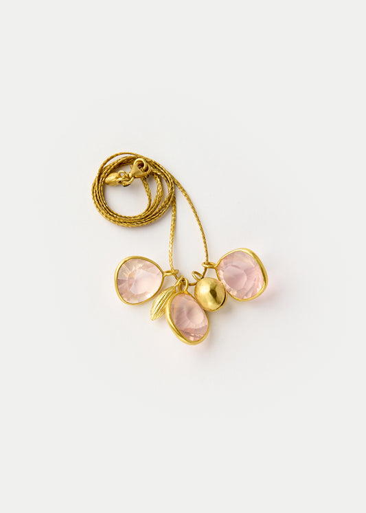 18kt Gold Cluster with Seed and Bell on Cord - Rose Quartz