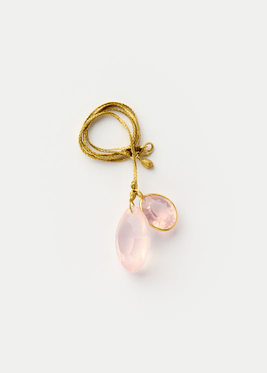 18kt Gold Double Cluster on Cord - Rose Quartz