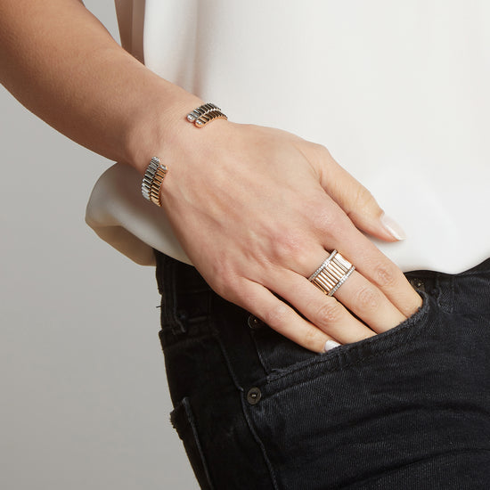 Clive Two Tone Diamond Fluted Band Ring