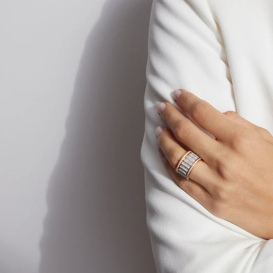 Clive 18K White and Rose Gold All Diamond Fluted Band Ring