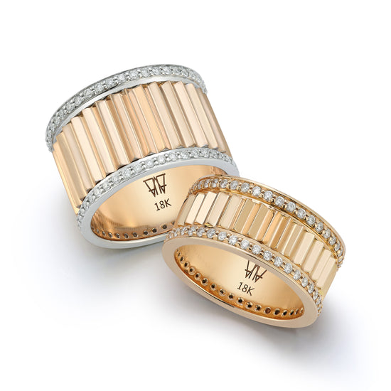 Clive Rose Gold Diamond Fluted Band Ring