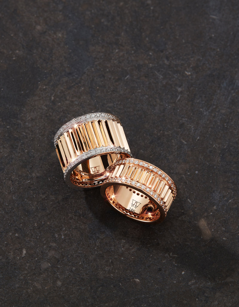 Clive Rose Gold Diamond Fluted Band Ring