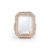 Bell 18K Rose Gold and Diamond Rectangular Rock Crystal Ring