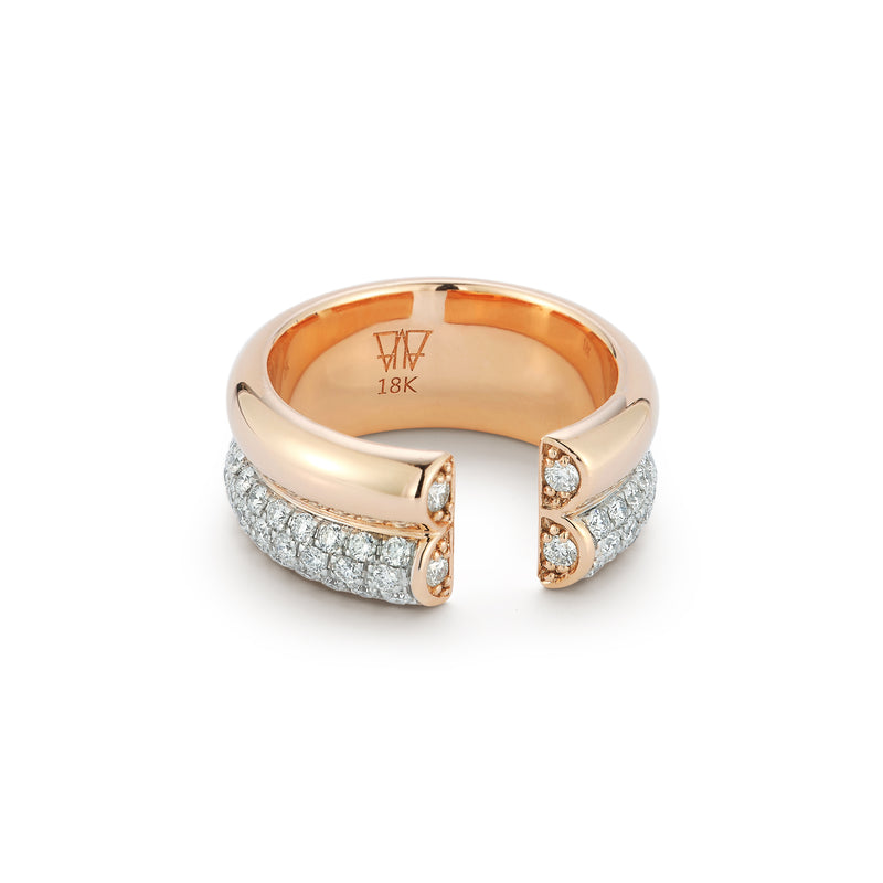 Thoby Rose Gold and White Diamond 2 Row Tubular Ring