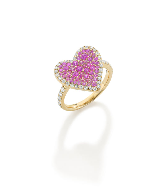 Fortune Pave Pink Sapphire and Diamond Heart Ring