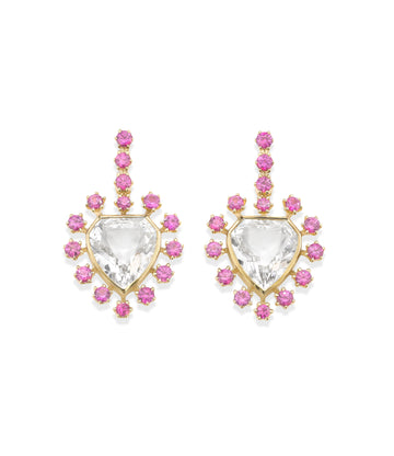 Mini Daystar Earrings with Rock Crystal and Pink Sapphire