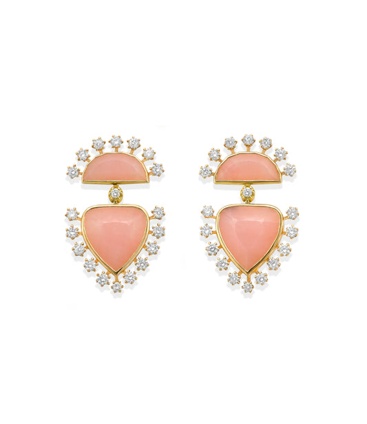 Day Star Earrings with Pink Opal and Diamonds