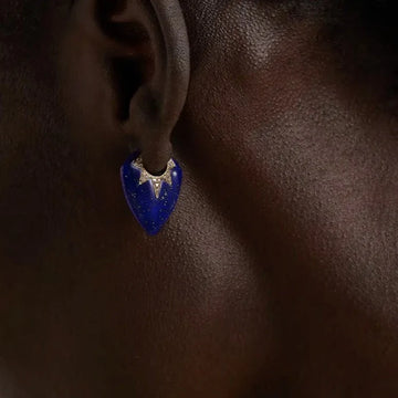 Classic Guitar Pick Earrings in Carved Lapis