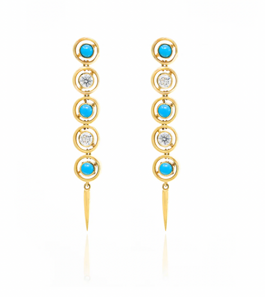 Shadow Fringe Earrings - Turquoise and Diamond