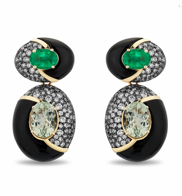 Onyx and Emerald Element Statement Earrings