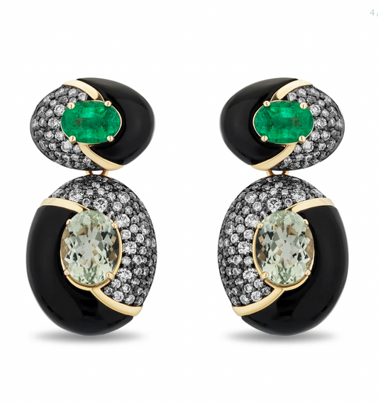Onyx and Emerald Element Statement Earrings