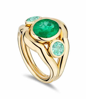 Slingshot Three Stone Ring Emerald