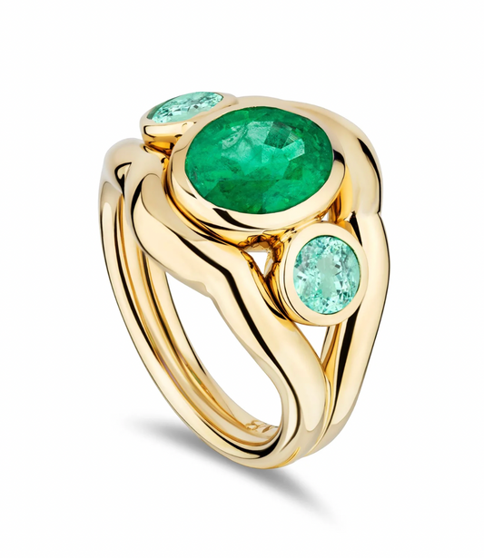 Slingshot Three Stone Ring Emerald