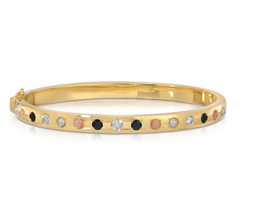 Pearl, Coral, Blue Sapphire and Diamond Gypsy Bangle
