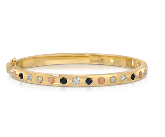 Pearl, Coral, Blue Sapphire and Diamond Gypsy Bangle