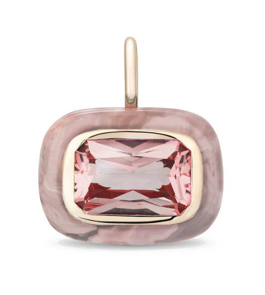 Large Floret EW Stone Pendant- Morganite and Flower Agate