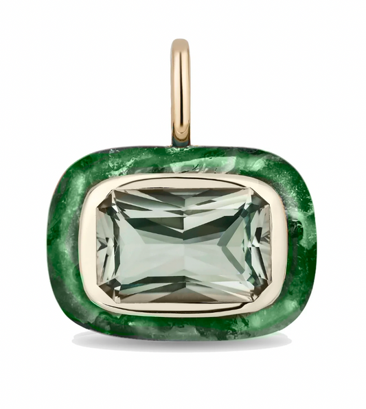 Large Floret EW Stone Pendant- Prasiolite and Brazilian Jade
