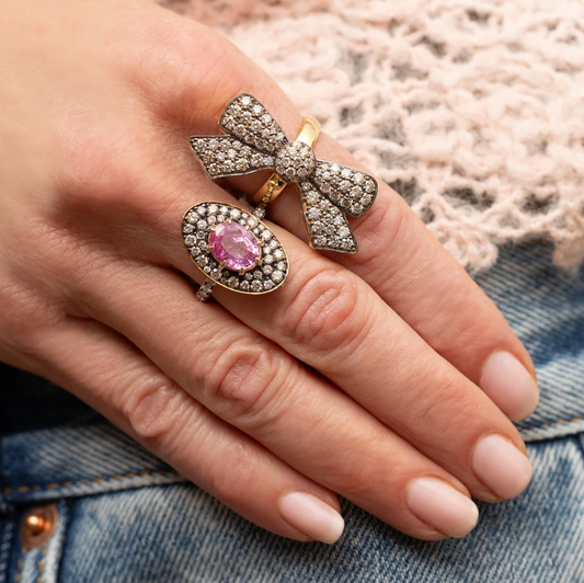 Oval Pink Sapphire Ring- Blackened Diamond