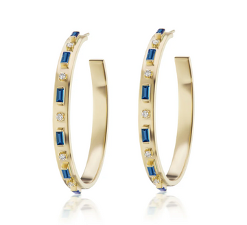 Baguette and Diamond Hoops - Sapphire