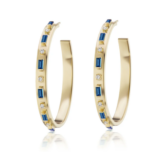 Baguette and Diamond Hoops - Sapphire