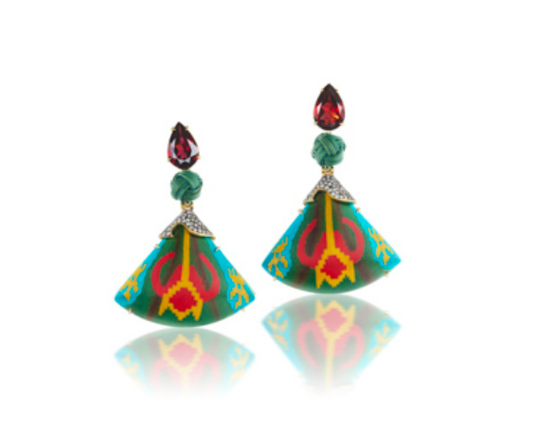 Marquetry Earrings with Diamond and Garnet