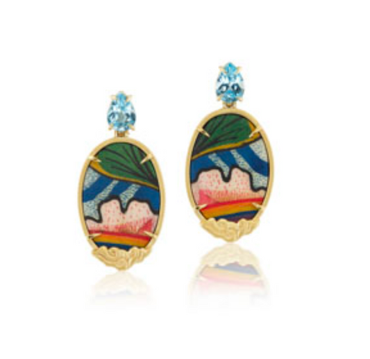 Oval Marquetry Earrings with Diamond and Topaz