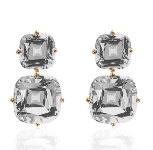 Gossip 2 Tier Cushion Cut Rock Crystal Earrings