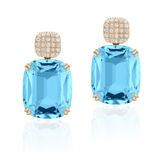 Gossip Blue Topaz Cushion Cut Earrings with Diamonds