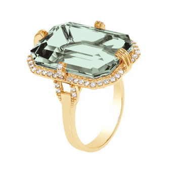 Gossip Emerald Cut Prasiolite and Diamond Ring