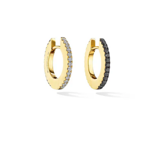 Light Small Hoop Earrings with Black and White Diamonds