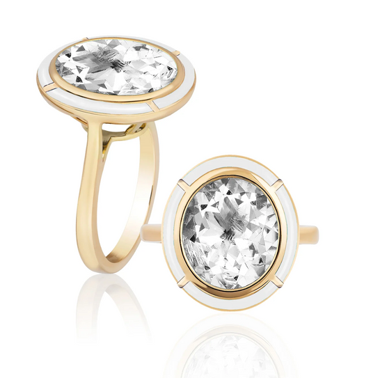 Melange Oval Rock Crystal with White Agate Ring