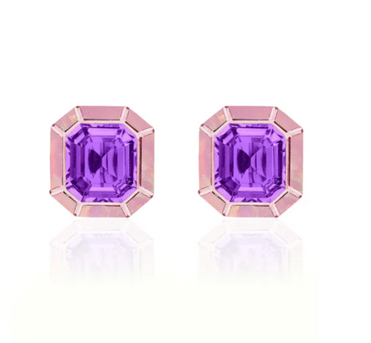 Melange Amethyst and Pink Opal Studs