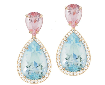 Rose Gold Pastel Sunset Earrings with Pear Shape Morganites and Aquamarines