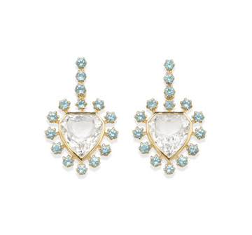 Mini Daystar Earrings wth Rock Crystal and Blue Topaz