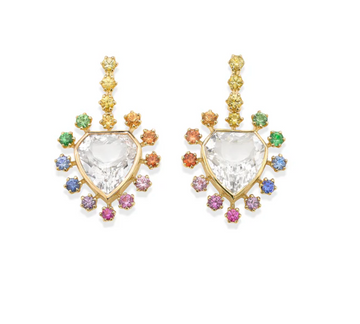 Mini Daystar Earrings with Rock Crystal and Rainbow Sapphires