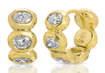 Oval Nesting Gem Huggy Hoops - Diamond