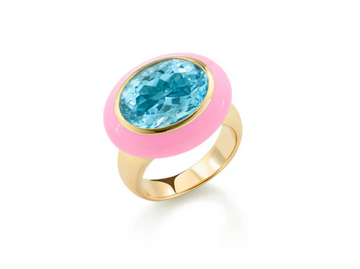 Arena Ring with Blue Topaz and Pink Enamel