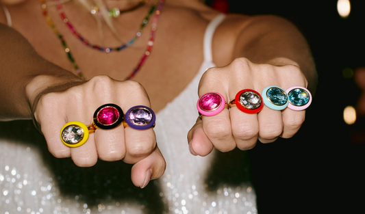 Arena Ring with Blue Topaz and Pink Enamel