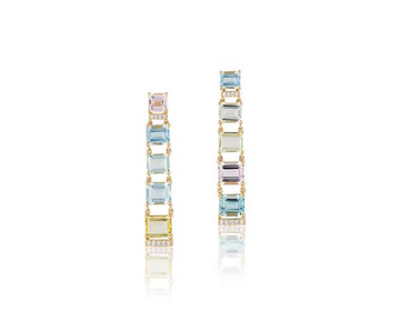 'G-One' Multicolor Beryl Baguette Single Line Aqua Earrings with Diamonds